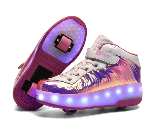 Buty rolki dla dzieci za kostkę Led na kółkach różowe.png