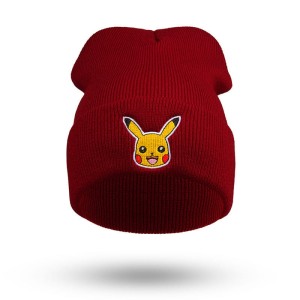 Czapka zimowo jesienna dla dzieci Pokemon ciepła bordo Pikachu