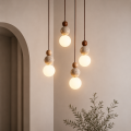 Lampa Wisząca Kula z Drewnianą Podsufitką Oświetlenie Japandi i Wabi-Sabi