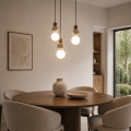 Lampa Wisząca Kula z Drewnianą Podsufitką Oświetlenie Japandi i Wabi-Sabi