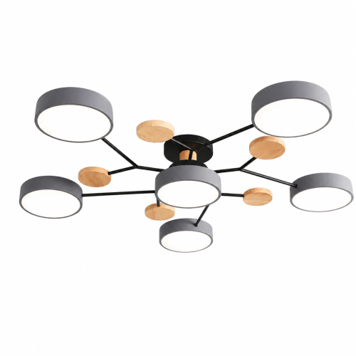 Nowoczesna Lampa Sufitowa LED Szara z Drewnianymi Akcentami Plafon Nordycki