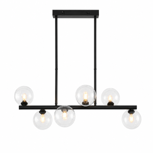 Żyrandol Liniowy LED Czarny Lampa Wisząca z Przezroczystymi Kulami 70 cm