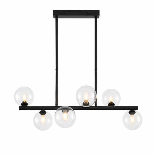 Żyrandol Liniowy LED Czarny Lampa Wisząca z Przezroczystymi Kulami 70 cm