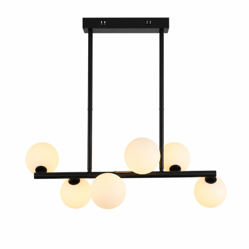 Nowoczesny Żyrandol Liniowy LED Czarny Lampa Wisząca z Mlecznymi Kulami 70 cm