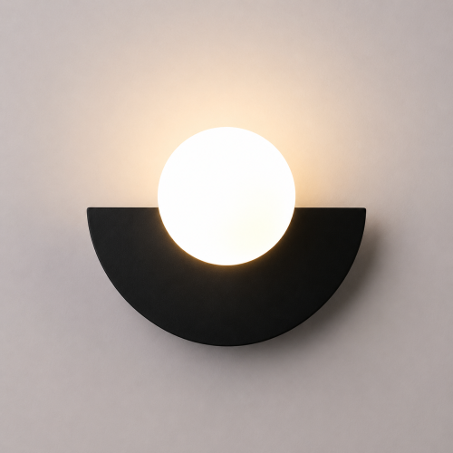 Kinkiet Ścienny LED Lampa Półksiężyc z Mleczną Kulą Czarny