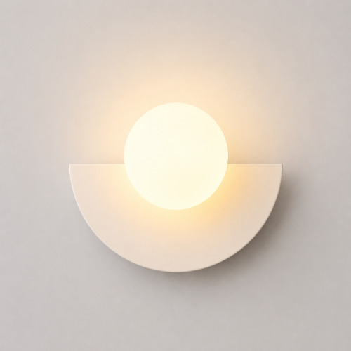 Kinkiet Ścienny LED Lampa Półksiężyc z Mleczną Kulą Biały