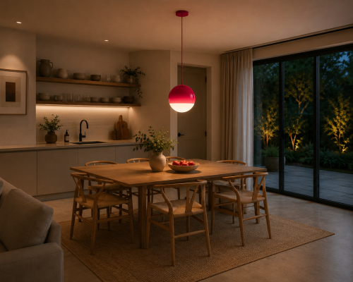 Lampa Wisząca LED Rubinowy Róż Szklana Kula