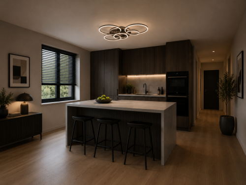 Czarna Lampa Sufitowa Plafon LED IRALAN Inteligentny Żyrandol Ring 3D