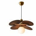 Żyrandol Vintage Flower Koniczyna Designerska Lampa Wisząca Mid-Century Ciemne Drewno