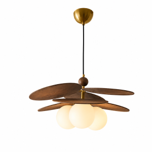 Żyrandol Vintage Flower Koniczyna Designerska Lampa Wisząca Mid-Century Ciemne Drewno