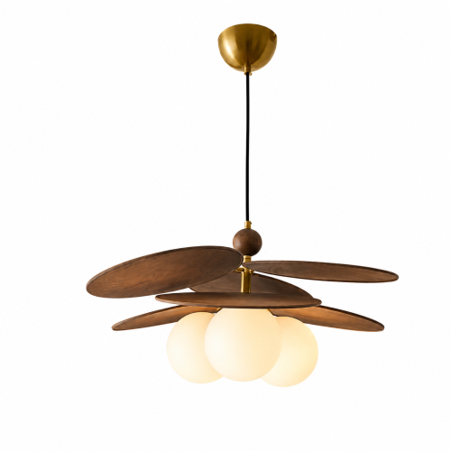 Żyrandol Vintage Flower Koniczyna Designerska Lampa Wisząca Mid-Century Ciemne Drewno
