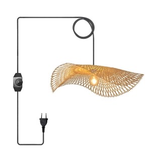 Bambusowa Lampa Wisząca Falowana z Wtyczką Pleciony Kinkiet Wiszący Boho