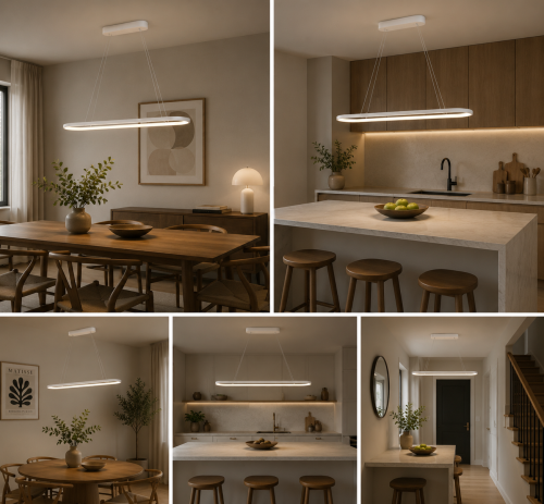 Nowoczesna Lampa Wisząca LED Owalna Slim Minimalistyczna Nad Stół i Wyspę