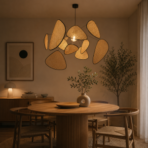 Designerska lampa wisząca boho z plecionym abażurem SAVANNA 70 cm