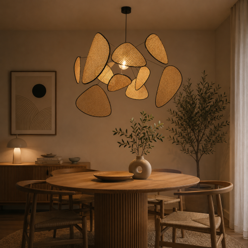 Designerska lampa wisząca boho z plecionym abażurem SAVANNA 70 cm