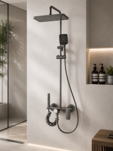 Zestaw Prysznicowy MONTE SPA TITANIUM z deszczownicą, bidettą i półką