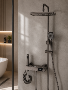System prysznicowy LED Premium NEXORA ELITE TITANIUM  5w1 z deszczownicą i bidettą