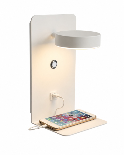 Kinkiet NEXDOCK LED z Półką i USB Biały Lampka Nocna do Sypialni Ładowanie Telefonu