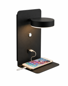 Kinkiet NEXDOCK LED z Półką i USB Czarny Lampka Nocna do Sypialni Ładowanie Telefonu