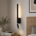 Kinkiet LED Czarny 2w1 z Lampką do Czytania Hotelowy Nowoczesny 43 cm