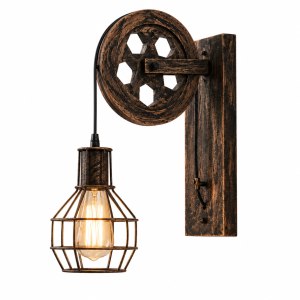 Kinkiet Loft Industrialny Vintage Lampa z Kołem Pasowym i Oprawą Retro
