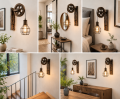 Kinkiet Loft Industrialny Vintage Lampa z Kołem Pasowym i Oprawą Retro