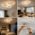Lampa Sufitowa LED 3 Ringi 76W Ściemniana Pilot Nowoczesny Żyrandol Regulacja Barwy Salon Sypialnia