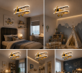 Lampa Wisząca LED Samolot Retro Żyrandol Dziecięcy z Pilotem 3 Barwy Żółty
