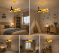 Lampa Wisząca LED Samolot Żyrandol do Pokoju Dziecięcego 42W Żółty + Pilot