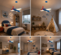 Lampa Wisząca LED Samolot Żyrandol do Pokoju Dziecięcego 42W Niebieski + Pilot