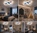 Plafon Lampa Sufitowa LED Helikopter Dron Samolot do Pokoju Dziecięcego Niebieski