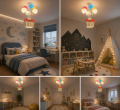 Żyrandol Lampa Sufitowa LED Domek z Balonami Bajkowy Odlot 70W
