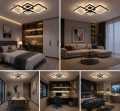 Czarna Lampa Sufitowa LED Plafon Modern Kwadraty z Pilotem i Aplikacją 72W