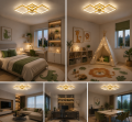 Złota Lampa Sufitowa LED Plafon Modern Kwadraty z Pilotem i Aplikacją 72W
