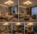 Lampa Sufitowa LED Plafon Fale Złota 65cm 56W z Pilotem i Aplikacją