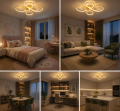 Lampa Sufitowa LED Plafon Zawijana Złota 70cm 55W z Pilotem i Aplikacją