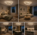Czarna Lampa Sufitowa LED Plafon Okręgi IRALAN 110cm 137W z Pilotem i Aplikacją