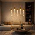 Lampa Wisząca LED Kryształowa Złota Nad Stół Glamour 5 Tub 80 cm CRYSTAL DROP