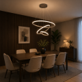 Nowoczesna lampa wisząca LED 3 Ringi Srebrna Biała Elegancki żyrandol do nowoczesnych wnętrz